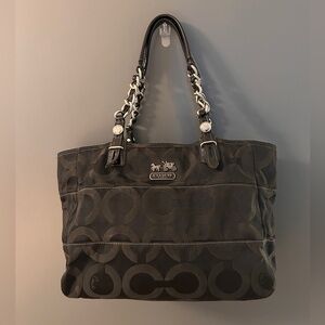 Coach Signature Chain Tote Black Jacquard Shoulder Bag